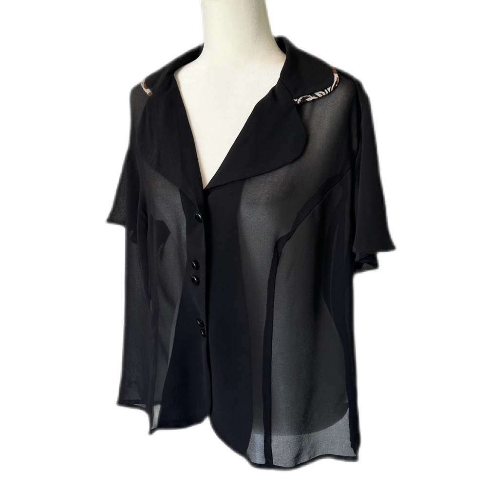 Studio I Elegant Black Semi-Sheer Button Down Blouse Size 16W